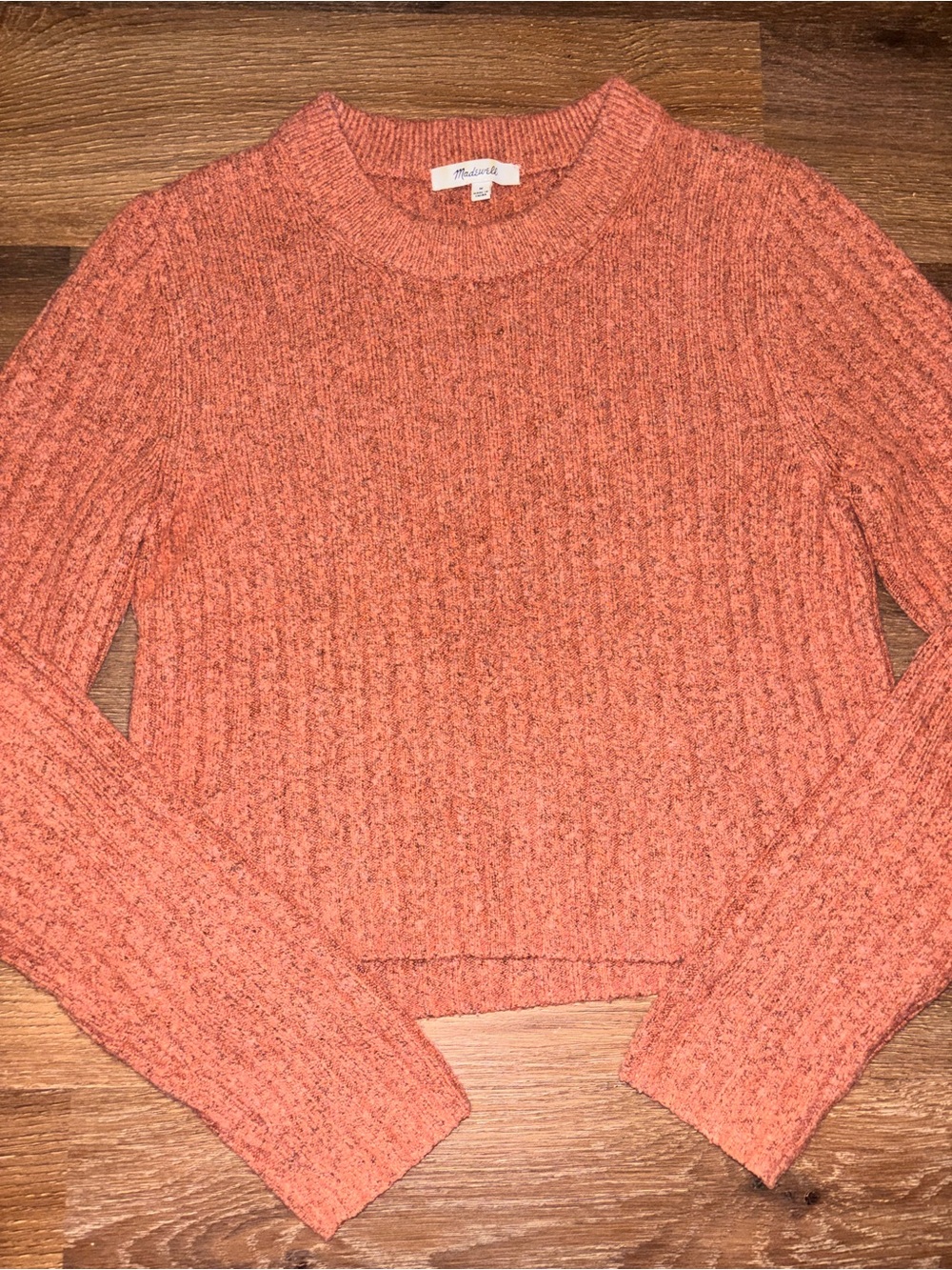 Madewell Marled Coral Ribbed Crewneck Sweater